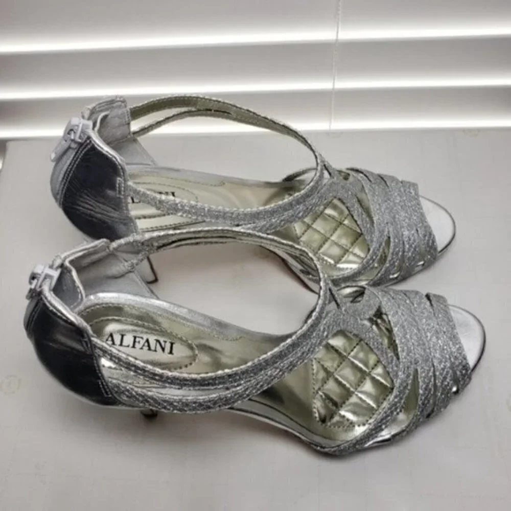 Alfani TACY Silver Open Toe Slip-On Zip Heels